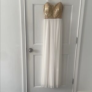 Betsy & Adam Gold Sequin Gown